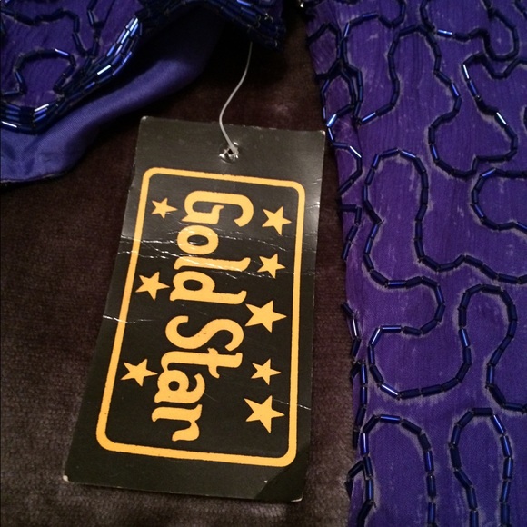 Gold Star full length beaded blue dress (size L) - Picture 7 of 7